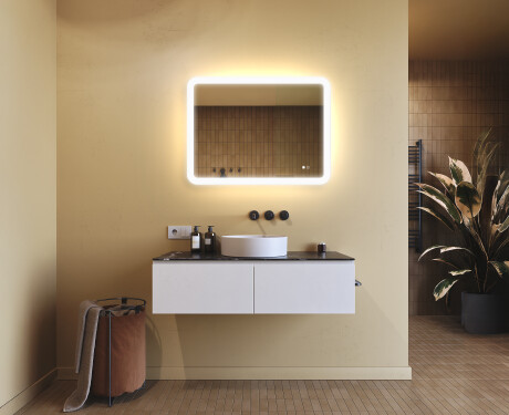 Abgerundeter Badezimmerspiegel mit LED-Beleuchtung, 80×60 cm, zweifarbig, Touch‑Schalter, Heizmatte #9