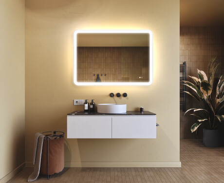 Abgerundeter Badezimmerspiegel mit LED-Beleuchtung, 100×70 cm, zweifarbig, Touch‑Schalter, Heizmatte #9