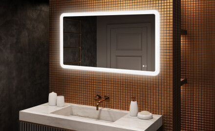 Abgerundeter Badezimmerspiegel mit LED-Beleuchtung, 120×70 cm, zweifarbig, Touch‑Schalter, Heizmatte