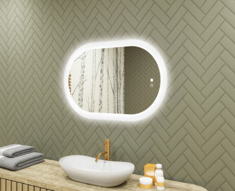 Beleuchteter Badezimmerspiegel, 80×50 cm, zweifarbig, Touch‑Schalter, Heizmatte