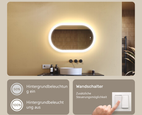 Beleuchteter Badezimmerspiegel, 80×50 cm, zweifarbig, Touch‑Schalter, Heizmatte #4
