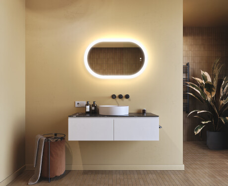 Beleuchteter Badezimmerspiegel, 80×50 cm, zweifarbig, Touch‑Schalter, Heizmatte #9
