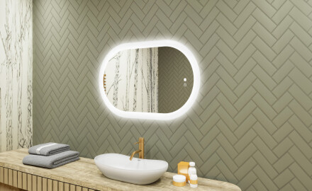 Beleuchteter Badezimmerspiegel, 80×50 cm, zweifarbig, Touch‑Schalter, Heizmatte