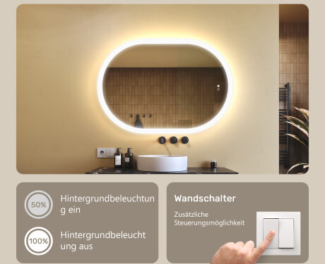 Beleuchteter Badezimmerspiegel, 100×70 cm, zweifarbig, Touch‑Schalter, Heizmatte #4