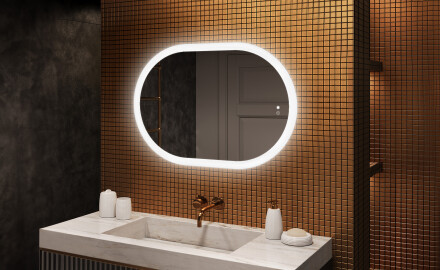 Beleuchteter Badezimmerspiegel, 100×70 cm, zweifarbig, Touch‑Schalter, Heizmatte