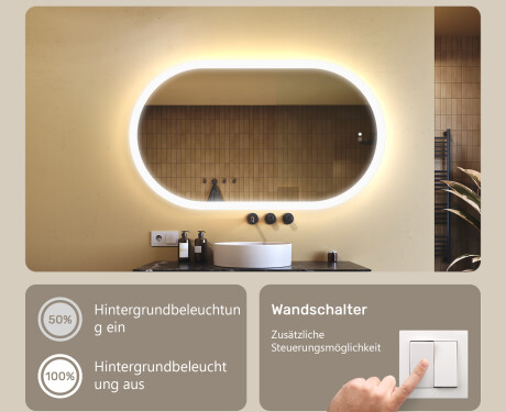 Beleuchteter Badezimmerspiegel, 120×70 cm, zweifarbig, Touch‑Schalter, Heizmatte #4