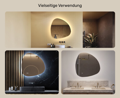 Unregelmäßiger Spiegel mit Beleuchtung, 84×84 cm, zweifarbig, Touch‑Schalter, Heizmatte #2