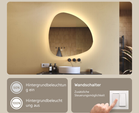 Unregelmäßiger Spiegel mit Beleuchtung, 84×84 cm, zweifarbig, Touch‑Schalter, Heizmatte #4