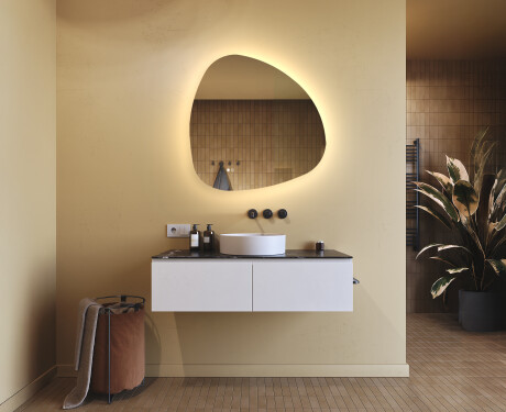 Unregelmäßiger Spiegel mit Beleuchtung, 84×84 cm, zweifarbig, Touch‑Schalter, Heizmatte #9