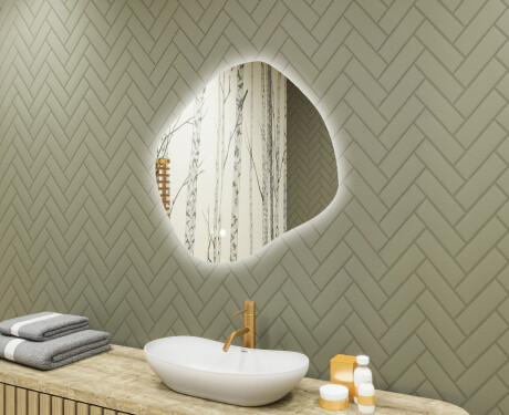 Badezimmerspiegel mit Beleuchtung, 84×74 cm, zweifarbig, Touch‑Schalter, Heizmatte