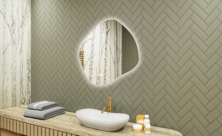 Badezimmerspiegel mit Beleuchtung, 84×74 cm, zweifarbig, Touch‑Schalter, Heizmatte