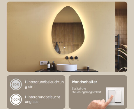 Unregelmäßiger Spiegel mit Beleuchtung, 64×94 cm, zweifarbig, Touch‑Schalter, Heizmatte #4