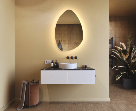 Unregelmäßiger Spiegel mit Beleuchtung, 64×94 cm, zweifarbig, Touch‑Schalter, Heizmatte #9
