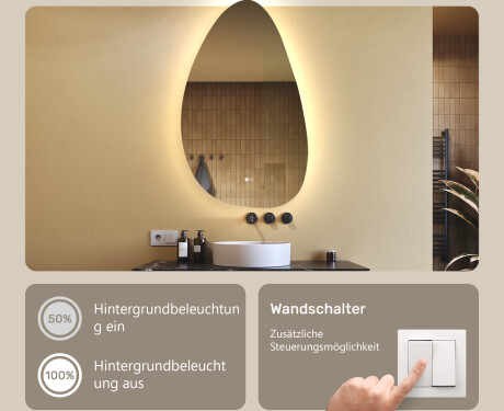 Unregelmäßiger Spiegel mit Beleuchtung, 64×104 cm, zweifarbig, Touch‑Schalter, Heizmatte #4