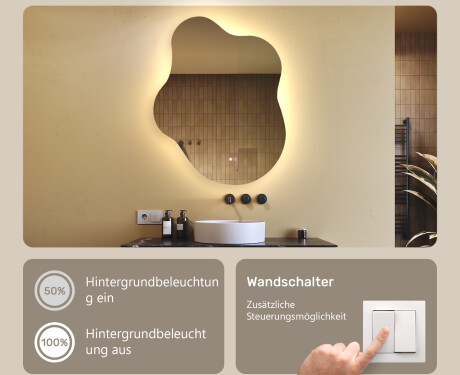 Unregelmäßiger Spiegel mit Beleuchtung, 74×94 cm, zweifarbig, Touch‑Schalter, Heizmatte #4
