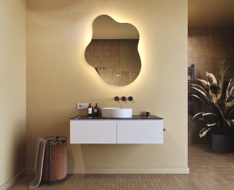 Unregelmäßiger Spiegel mit Beleuchtung, 74×94 cm, zweifarbig, Touch‑Schalter, Heizmatte #9