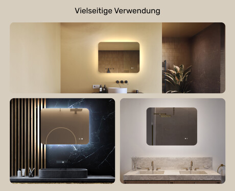 Abgerundeter Badezimmerspiegel mit LED-Beleuchtung, 80×60 cm, zweifarbig, Touch‑Schalter, Heizmatte #2