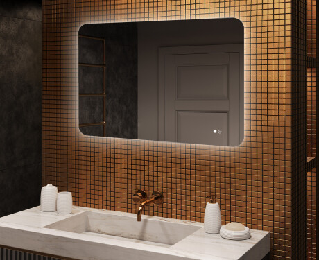 Abgerundeter Badezimmerspiegel mit LED-Beleuchtung, 100×70 cm, zweifarbig, Touch‑Schalter, Heizmatte