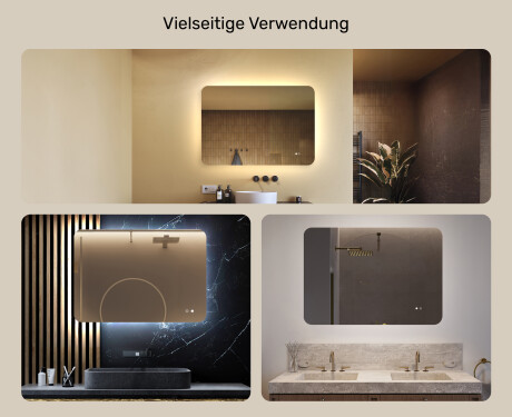 Abgerundeter Badezimmerspiegel mit LED-Beleuchtung, 100×70 cm, zweifarbig, Touch‑Schalter, Heizmatte #2