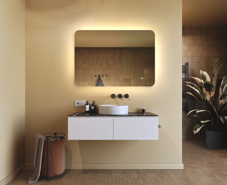 Abgerundeter Badezimmerspiegel mit LED-Beleuchtung, 100×70 cm, zweifarbig, Touch‑Schalter, Heizmatte #9