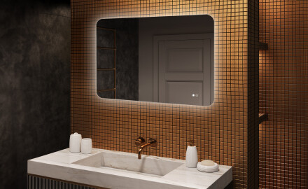 Abgerundeter Badezimmerspiegel mit LED-Beleuchtung, 100×70 cm, zweifarbig, Touch‑Schalter, Heizmatte