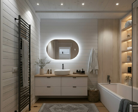 Ovaler Spiegel mit LED-Beleuchtung 80x50/50x80 cm, Dual-Farbe, Touch-Schalter, Heizmatte