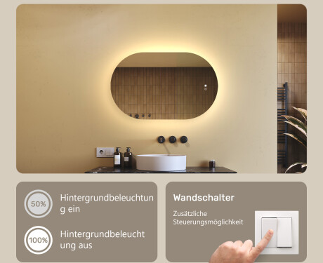 Ovaler Spiegel mit LED-Beleuchtung 80x50/50x80 cm, Dual-Farbe, Touch-Schalter, Heizmatte #4