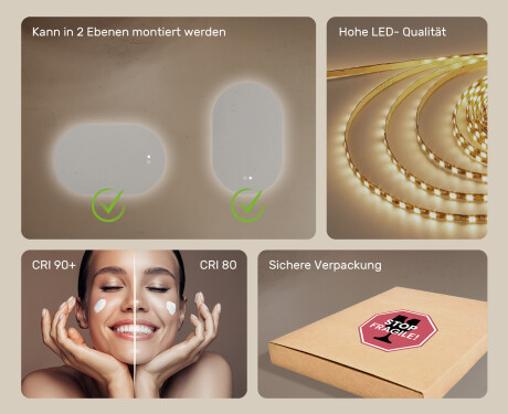Ovaler Spiegel mit LED-Beleuchtung 80x50/50x80 cm, Dual-Farbe, Touch-Schalter, Heizmatte #6