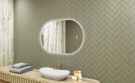 Beleuchteter Badezimmerspiegel, 80×50 cm, zweifarbig, Touch‑Schalter, Heizmatte