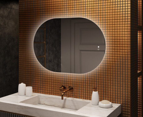 Beleuchteter Badezimmerspiegel, 100×70 cm, zweifarbig, Touch‑Schalter, Heizmatte