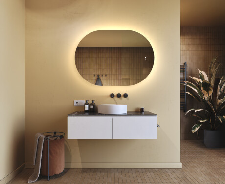 Beleuchteter Badezimmerspiegel, 100×70 cm, zweifarbig, Touch‑Schalter, Heizmatte #9