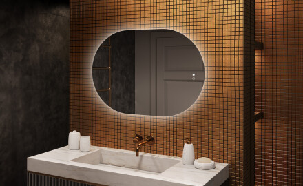 Beleuchteter Badezimmerspiegel, 100×70 cm, zweifarbig, Touch‑Schalter, Heizmatte