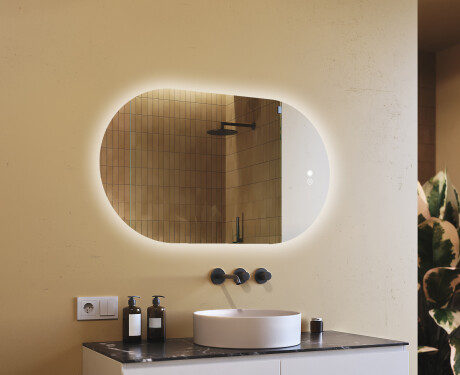 Beleuchteter Badezimmerspiegel, 120×70 cm, zweifarbig, Touch‑Schalter, Heizmatte