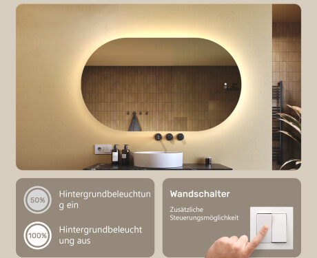 Beleuchteter Badezimmerspiegel, 120×70 cm, zweifarbig, Touch‑Schalter, Heizmatte #4