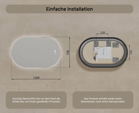 Beleuchteter Badezimmerspiegel, 120×70 cm, zweifarbig, Touch‑Schalter, Heizmatte #8