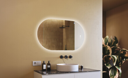 Beleuchteter Badezimmerspiegel, 120×70 cm, zweifarbig, Touch‑Schalter, Heizmatte