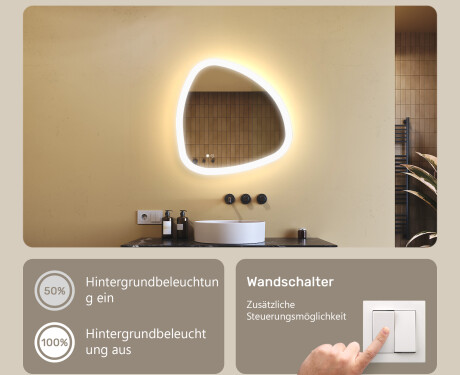 Unregelmäßiger Spiegel mit Beleuchtung, 64×64 cm, zweifarbig, Touch‑Schalter, Heizmatte #4
