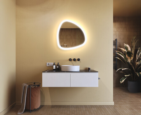 Unregelmäßiger Spiegel mit Beleuchtung, 64×64 cm, zweifarbig, Touch‑Schalter, Heizmatte #9