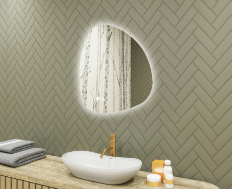 Unregelmäßiger Spiegel mit Beleuchtung, 64×64 cm, zweifarbig, Touch‑Schalter, Heizmatte