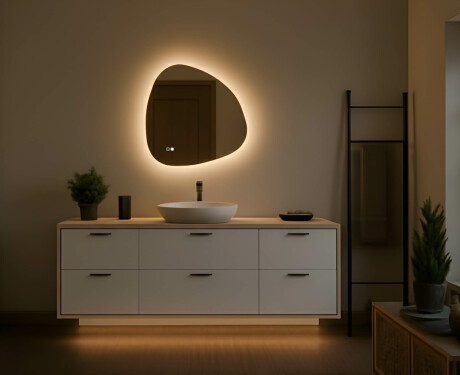 Unregelmäßiger Spiegel mit Beleuchtung 64×64 cm, Dual-Farbe, Touch-Schalter, Heizmatte