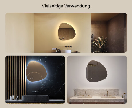 Unregelmäßiger Spiegel mit Beleuchtung, 64×64 cm, zweifarbig, Touch‑Schalter, Heizmatte #2