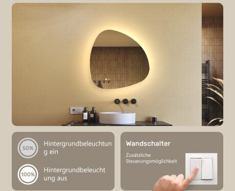 Unregelmäßiger Spiegel mit Beleuchtung, 64×64 cm, zweifarbig, Touch‑Schalter, Heizmatte #4