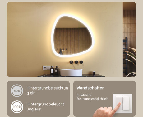 Unregelmäßiger Spiegel mit Beleuchtung, 74×74 cm, zweifarbig, Touch‑Schalter, Heizmatte #4
