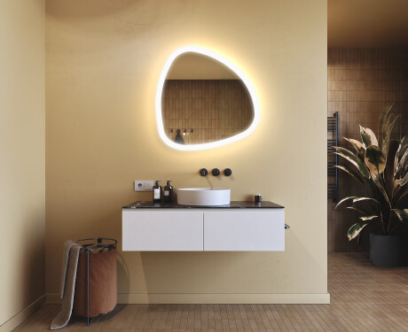 Unregelmäßiger Spiegel mit Beleuchtung, 74×74 cm, zweifarbig, Touch‑Schalter, Heizmatte #9