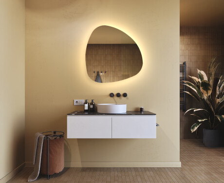 Unregelmäßiger Spiegel mit Beleuchtung, 74×74 cm, zweifarbig, Touch‑Schalter, Heizmatte #9