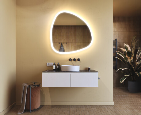 Unregelmäßiger Spiegel mit Beleuchtung, 94×94 cm, zweifarbig, Touch‑Schalter, Heizmatte #9