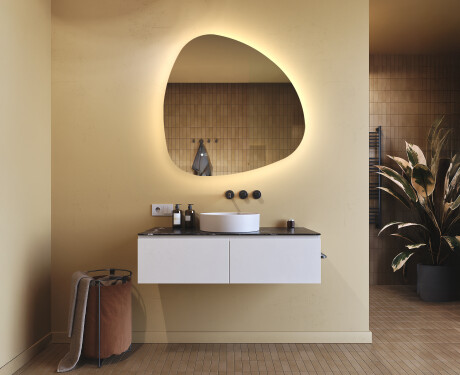 Unregelmäßiger Spiegel mit Beleuchtung, 94×94 cm, zweifarbig, Touch‑Schalter, Heizmatte #9