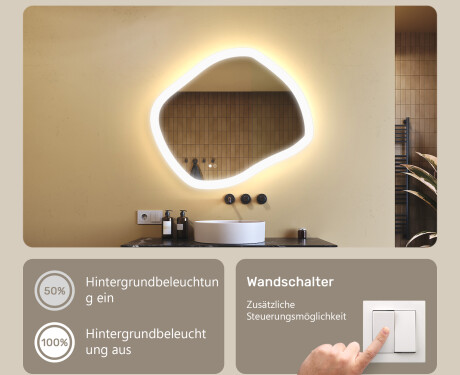 Badezimmerspiegel mit Beleuchtung, 74×64 cm, Dual-Farbtemperatur, Touch-Schalter, Heizmatte #4