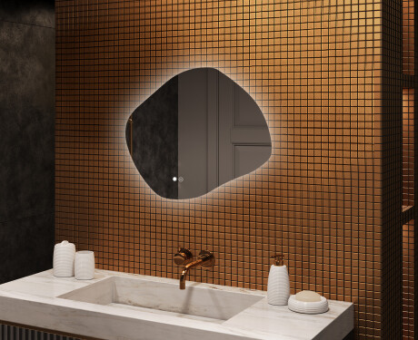 Badezimmerspiegel mit Beleuchtung, 74×64 cm, zweifarbig, Touch‑Schalter, Heizmatte