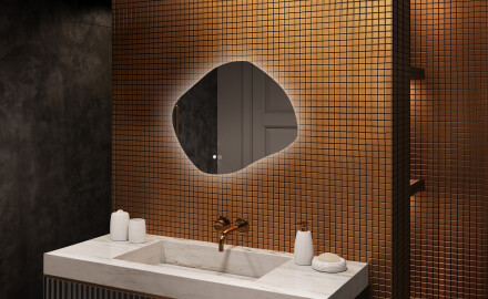 Badezimmerspiegel mit Beleuchtung, 74×64 cm, zweifarbig, Touch‑Schalter, Heizmatte